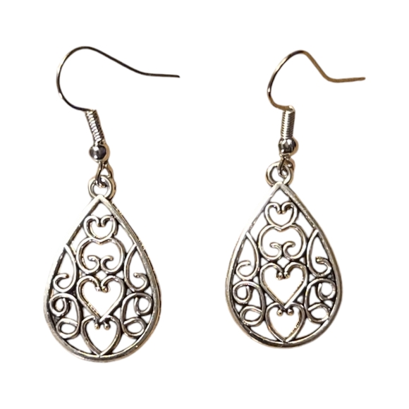 NEW Vintage Bolo Alloy Heart Filigree Drop & Dangle Earrings - Picture 6 of 7